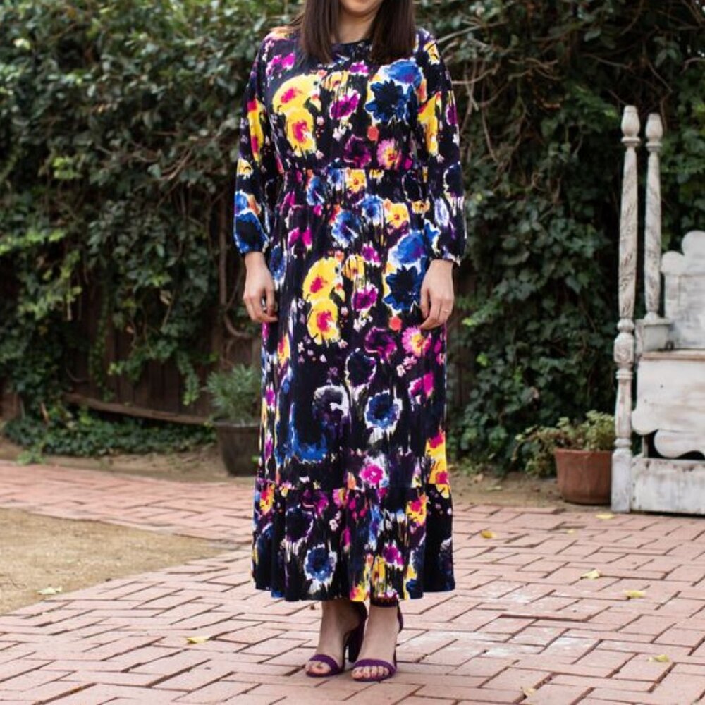 NEW 3XL LuLaRoe Evelyn Smocked Waist‎ Maxi Dress Long Sleeve Black Floral Midi